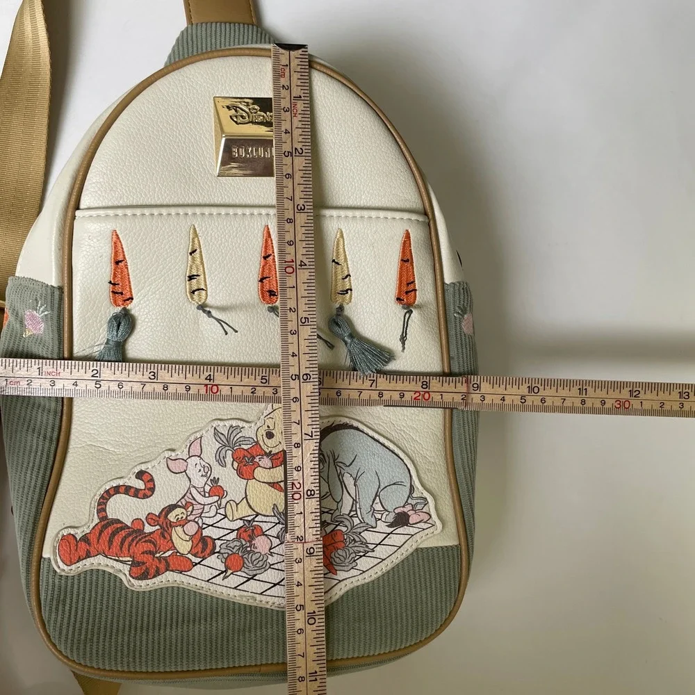 Disney BoxLunch Winnie the‎ Pooh Picnic Sling Bag Green Corduroy Cream Backpack